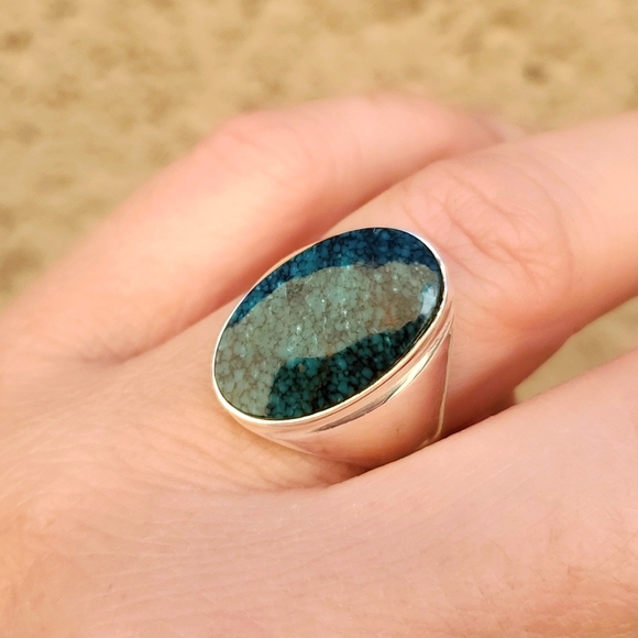 New Men's Chrysocolla 925 Silver Ring. - Picture 10 of 16